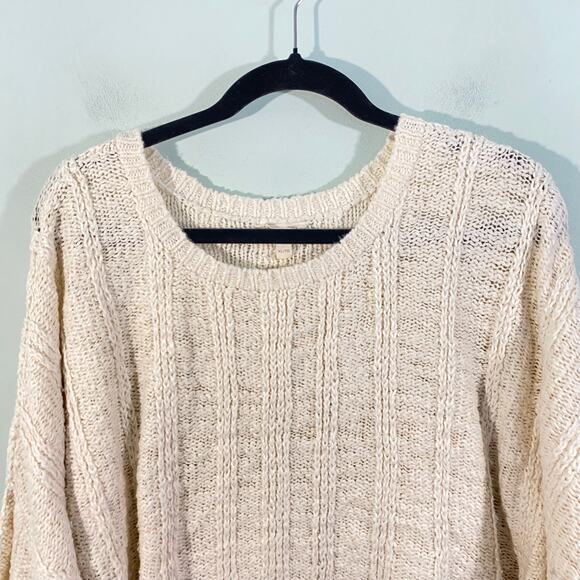 Eileen Fisher Women Cream Cable Knit Loose Fit Organic Cotton Sweater Size XL - Picture 2 of 8